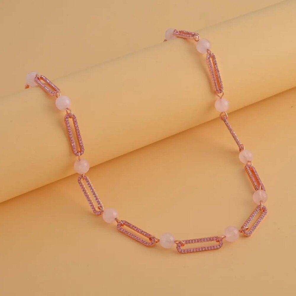 New, Galilea Rose Quality & Pink Austian Crystal Paper Clip Necklace, 20 Inches - Picture 5 of 6